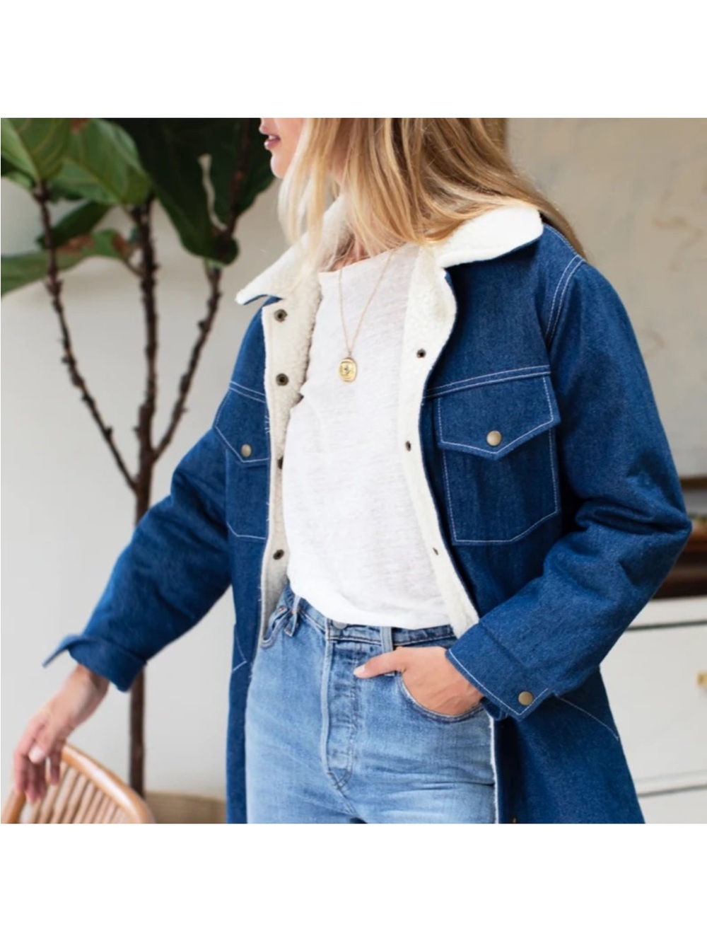 NEW Emerson Fry Ranch Coat Denim Faux Sherpa Collar Size XS - Picture 9 of 9